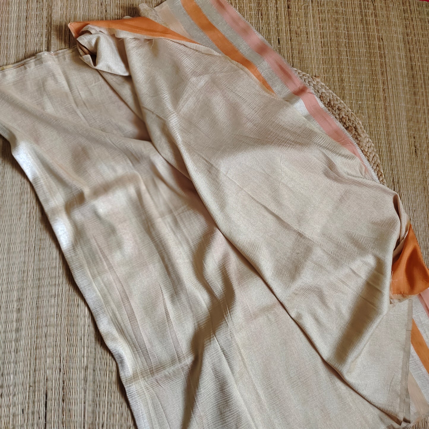 Moonga Silk Saree | Golden Color with Sunset Stripes - Golden Nivah
