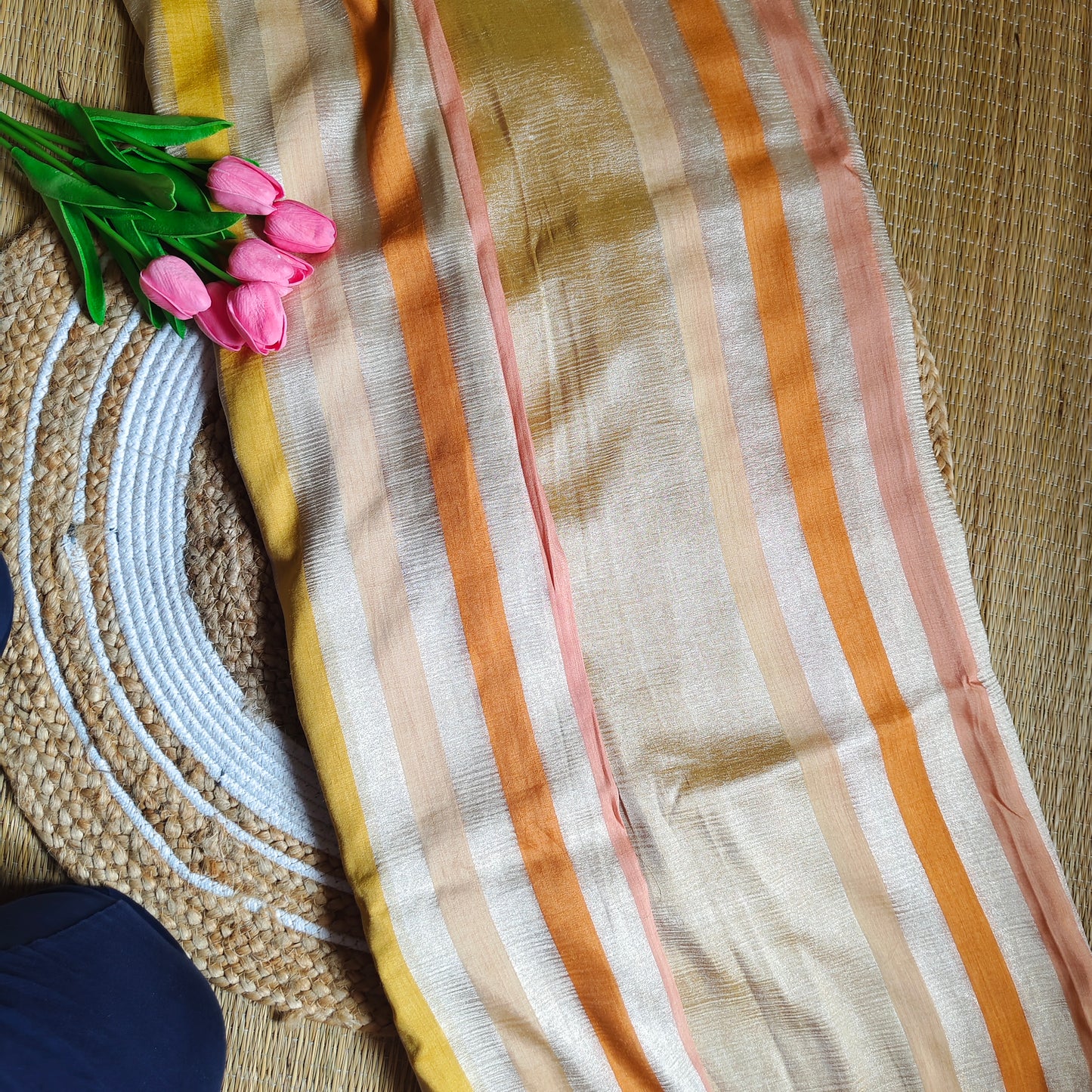 Moonga Silk Saree | Golden Color with Sunset Stripes - Golden Nivah