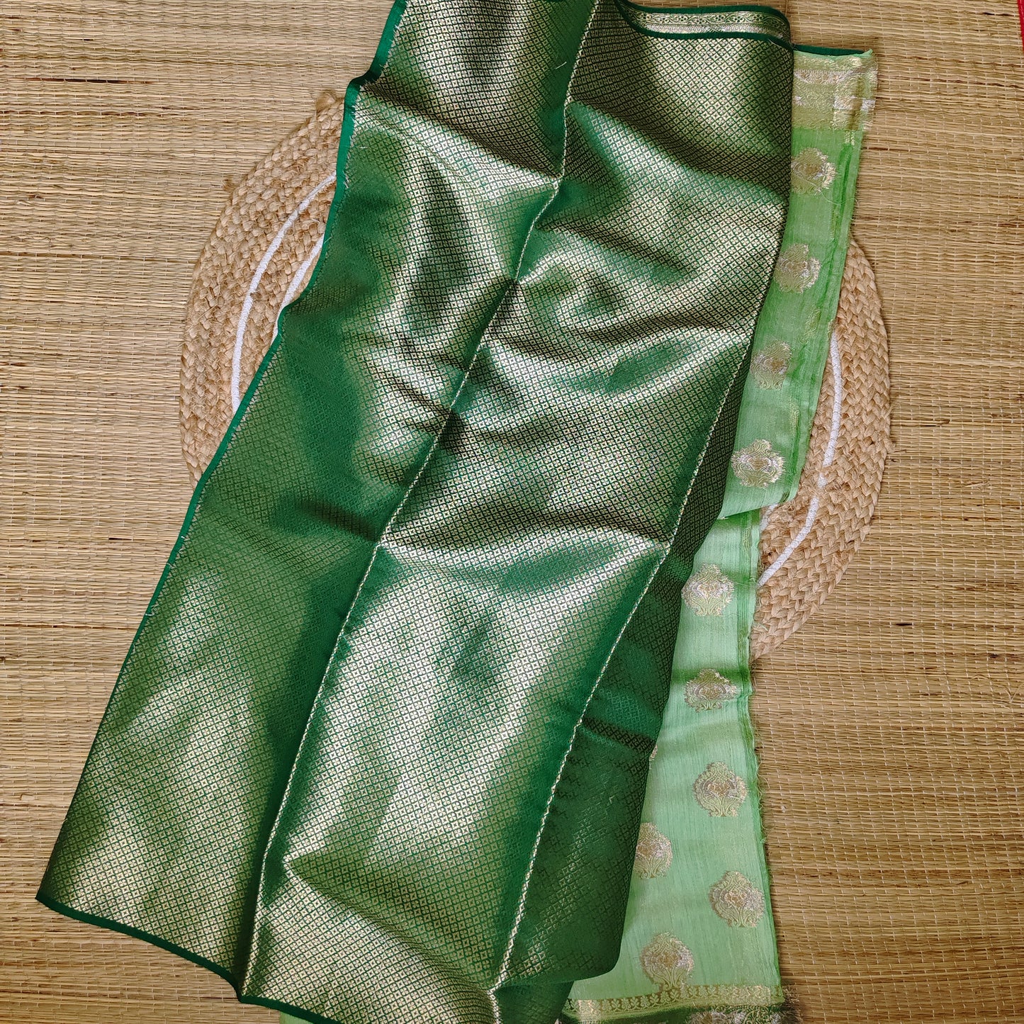 Moonga Silk Saree | Green to Dark Green| Big Booti Work - Golden Nivah
