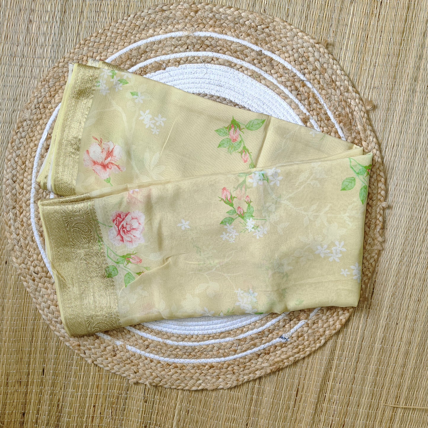 Chiffon Print Saree | Yellow - Golden Nivah