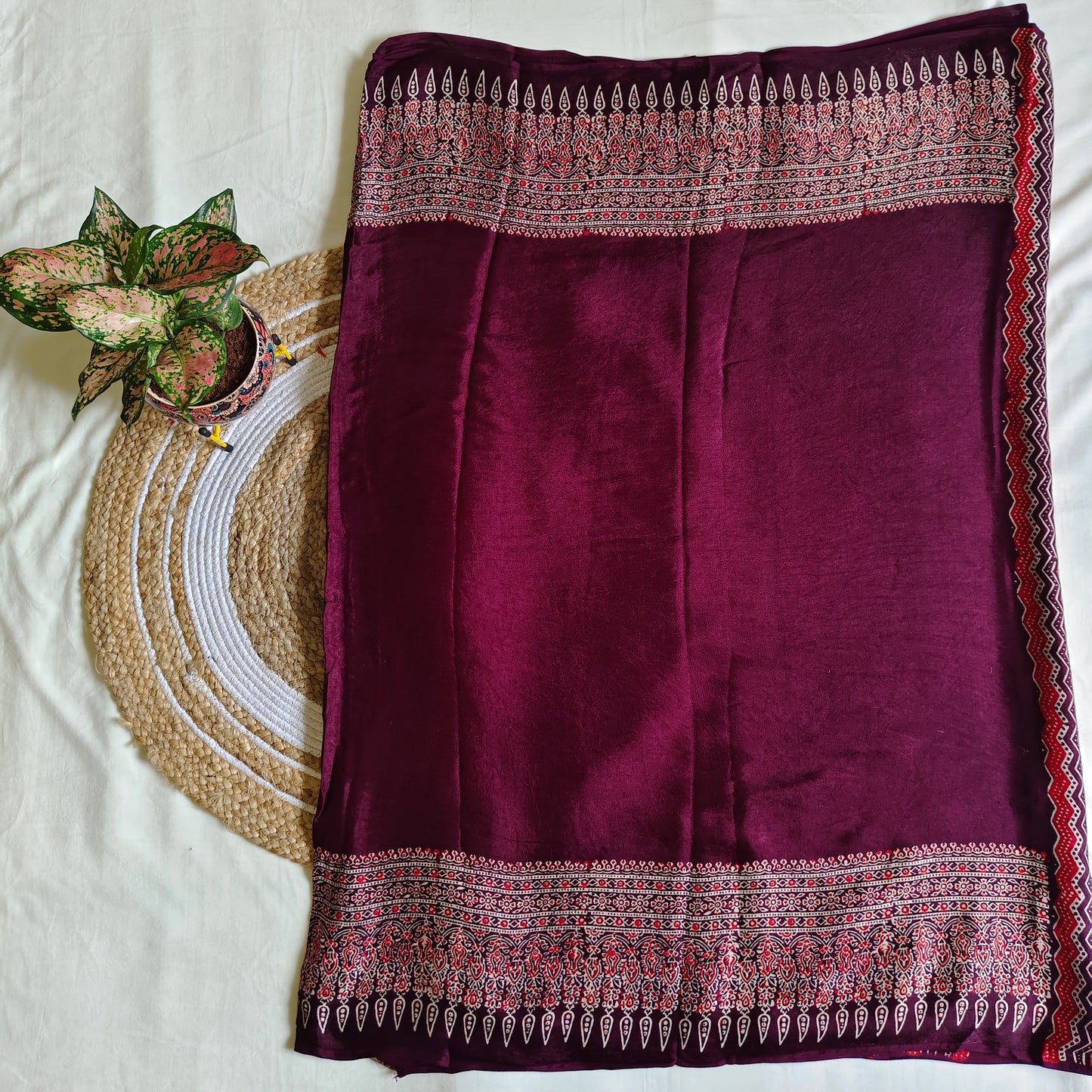 Maroon Ajrak Modal Silk Saree