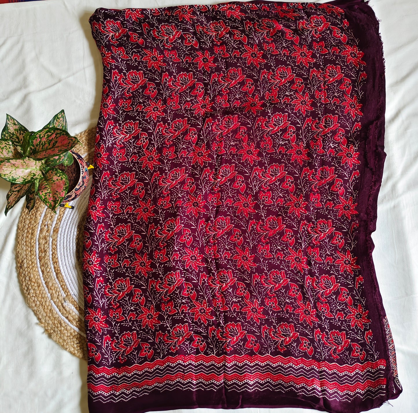 Maroon Ajrak Modal Silk Saree