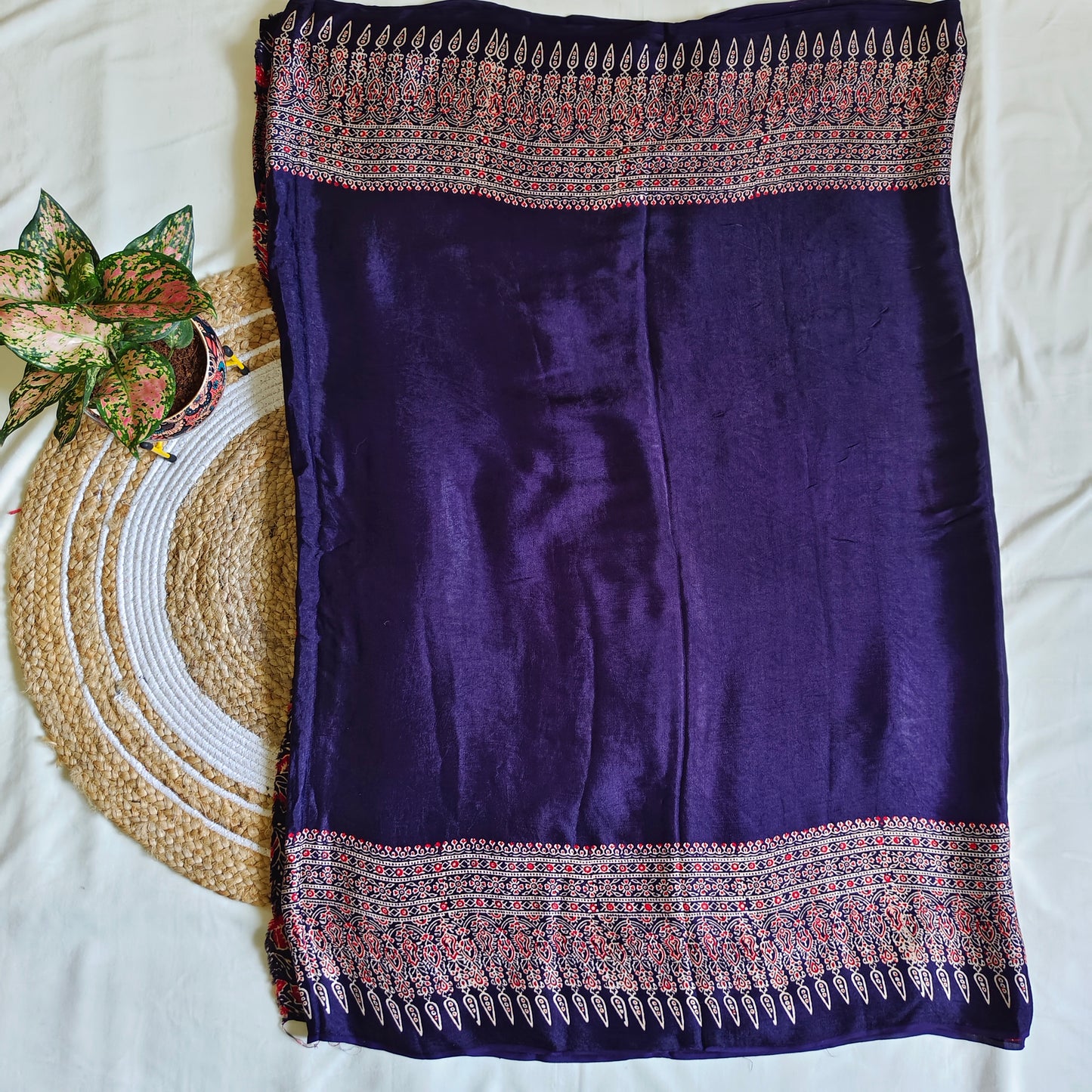 Blue Ajrak Modal Silk Saree