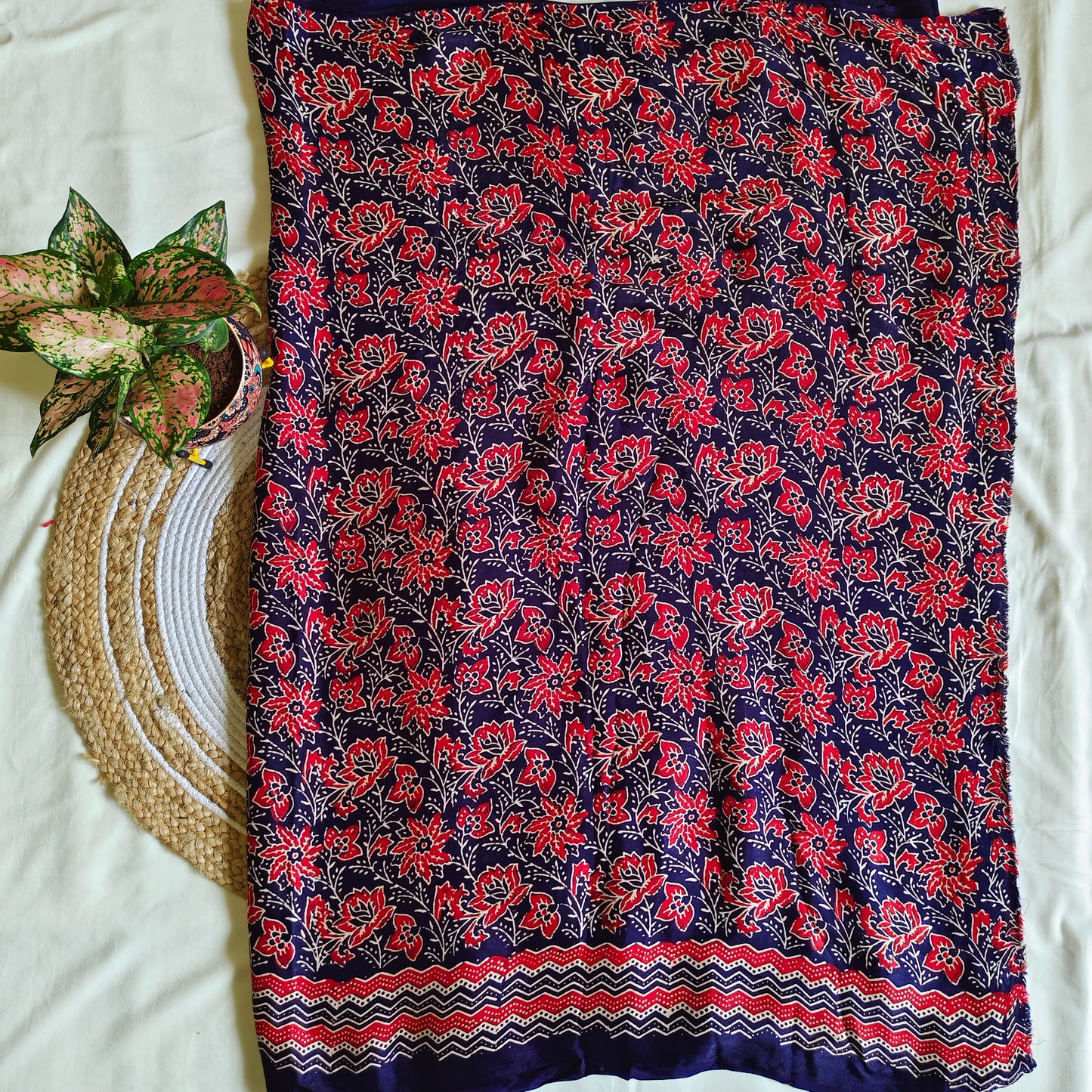 Blue Ajrak Modal Silk Saree