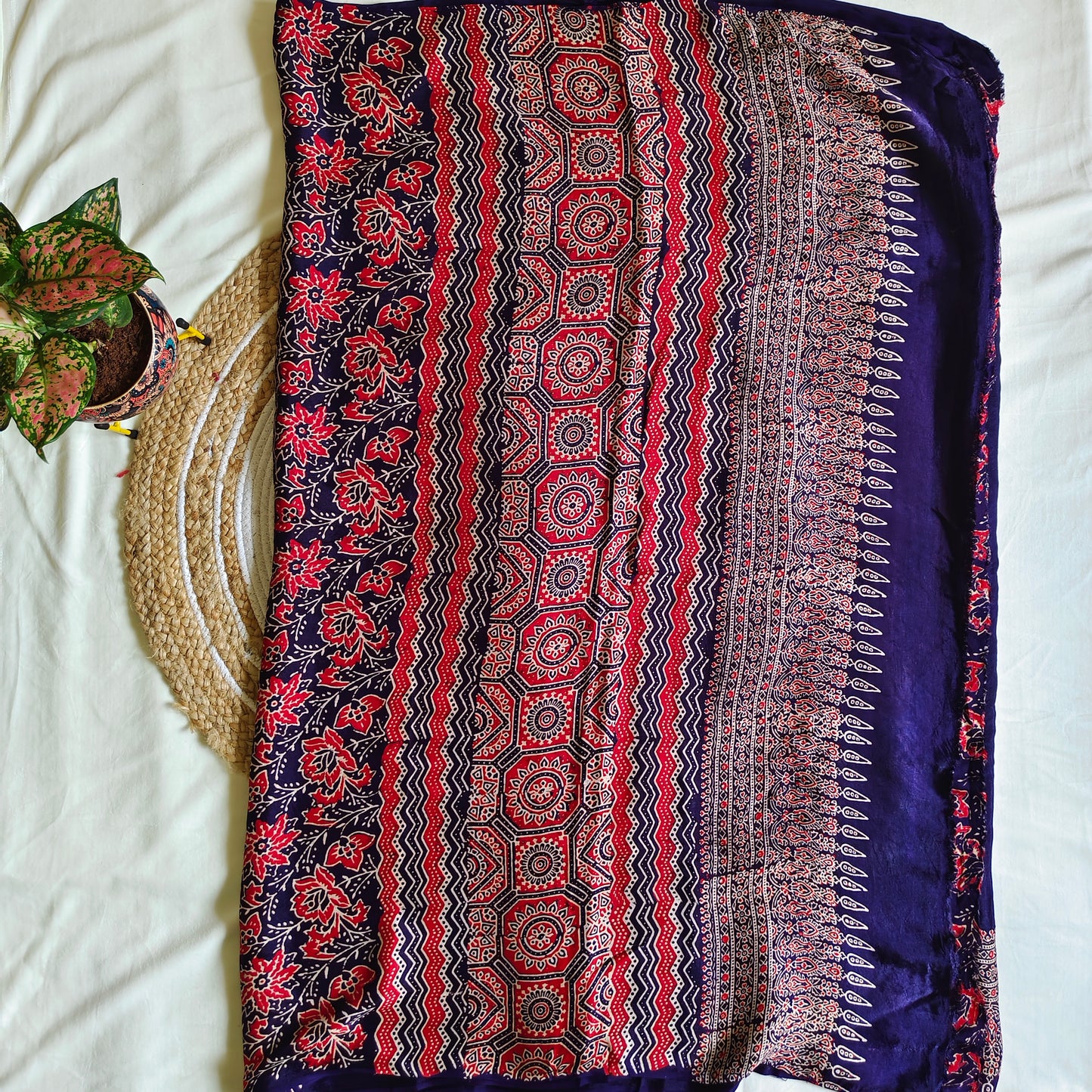 Blue Ajrak Modal Silk Saree