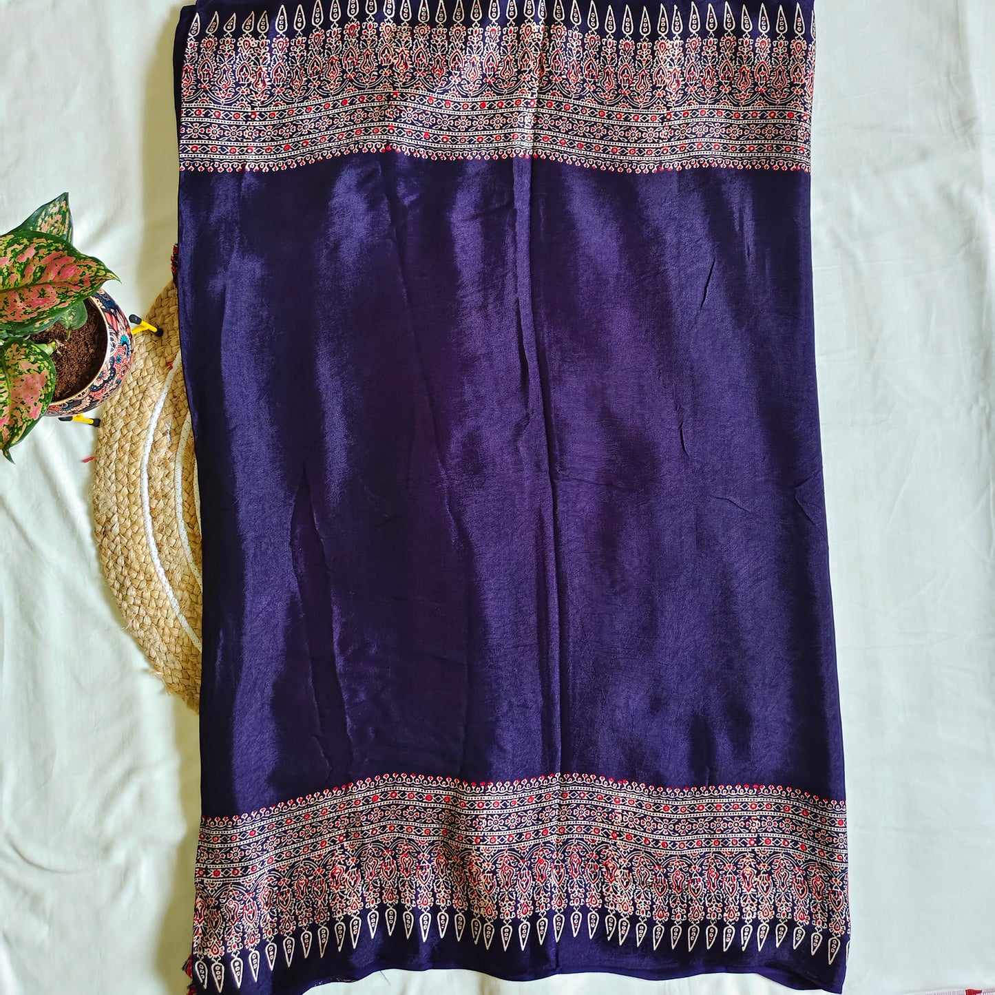 Blue Ajrak Modal Silk Saree