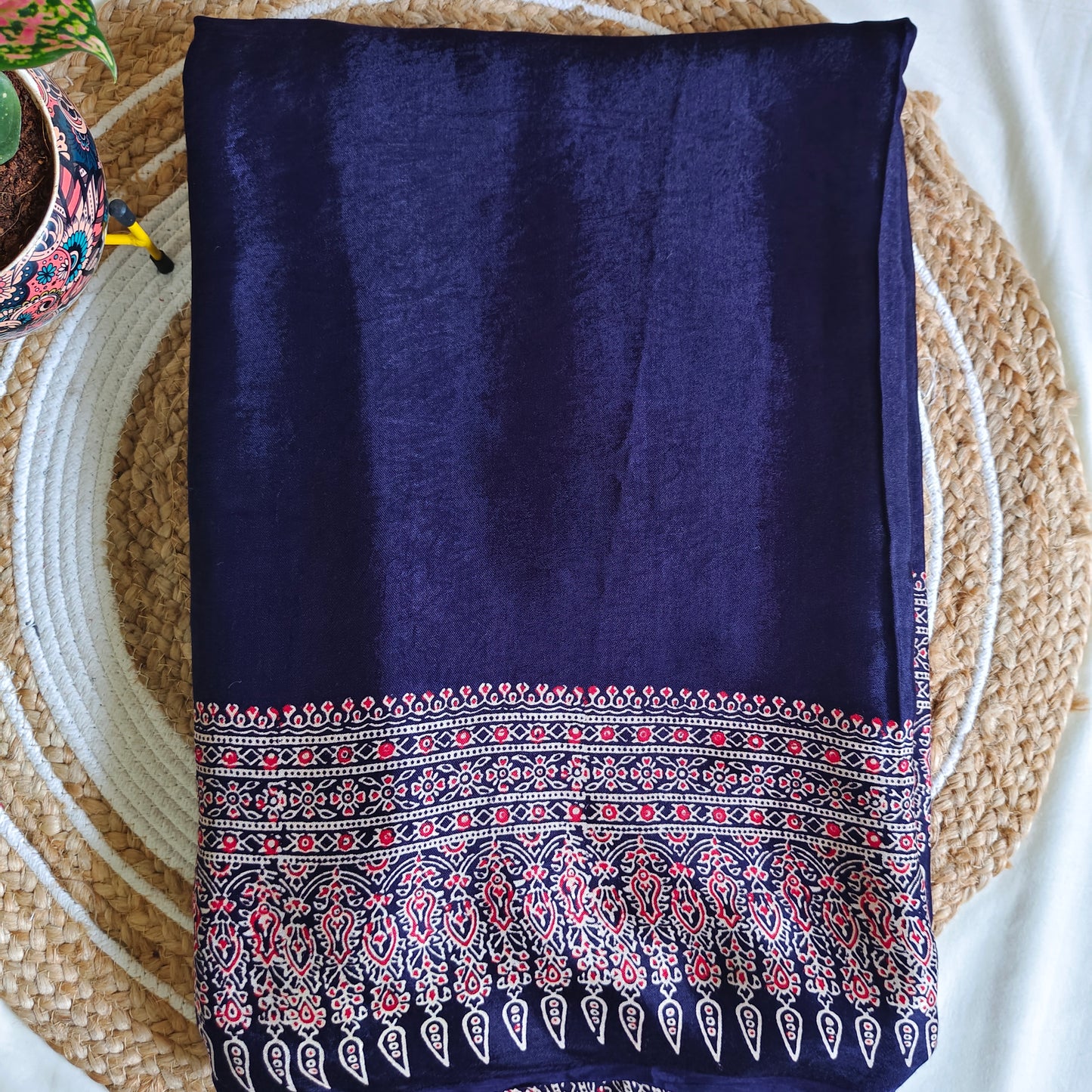 Blue Ajrak Modal Silk Saree