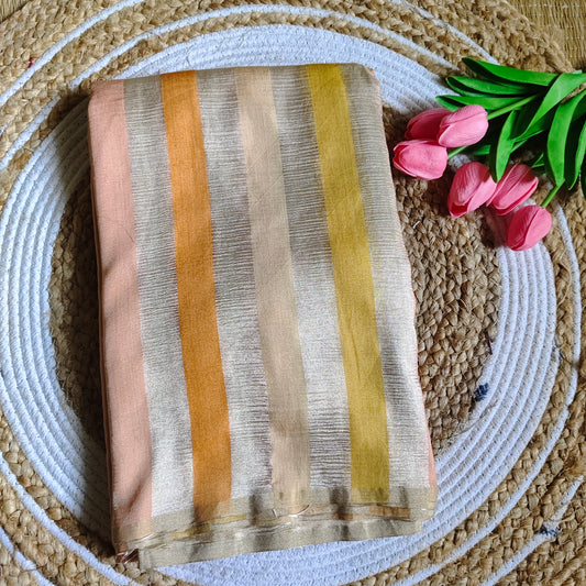 Moonga Silk Saree | Golden Color with Sunset Stripes - Golden Nivah