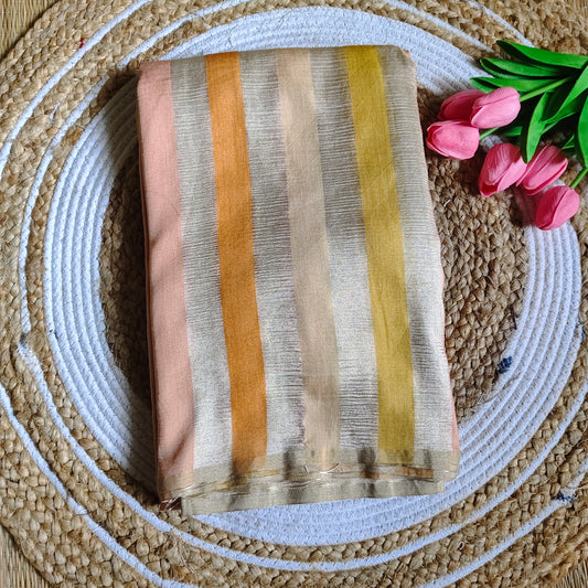 Moonga Silk Saree | Golden Color with Sunset Stripes - Golden Nivah