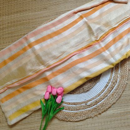 Moonga Silk Saree | Golden Color with Sunset Stripes - Golden Nivah