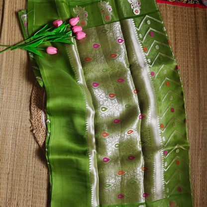 Organza Booti | Meenakari | Olive Green - Golden Nivah