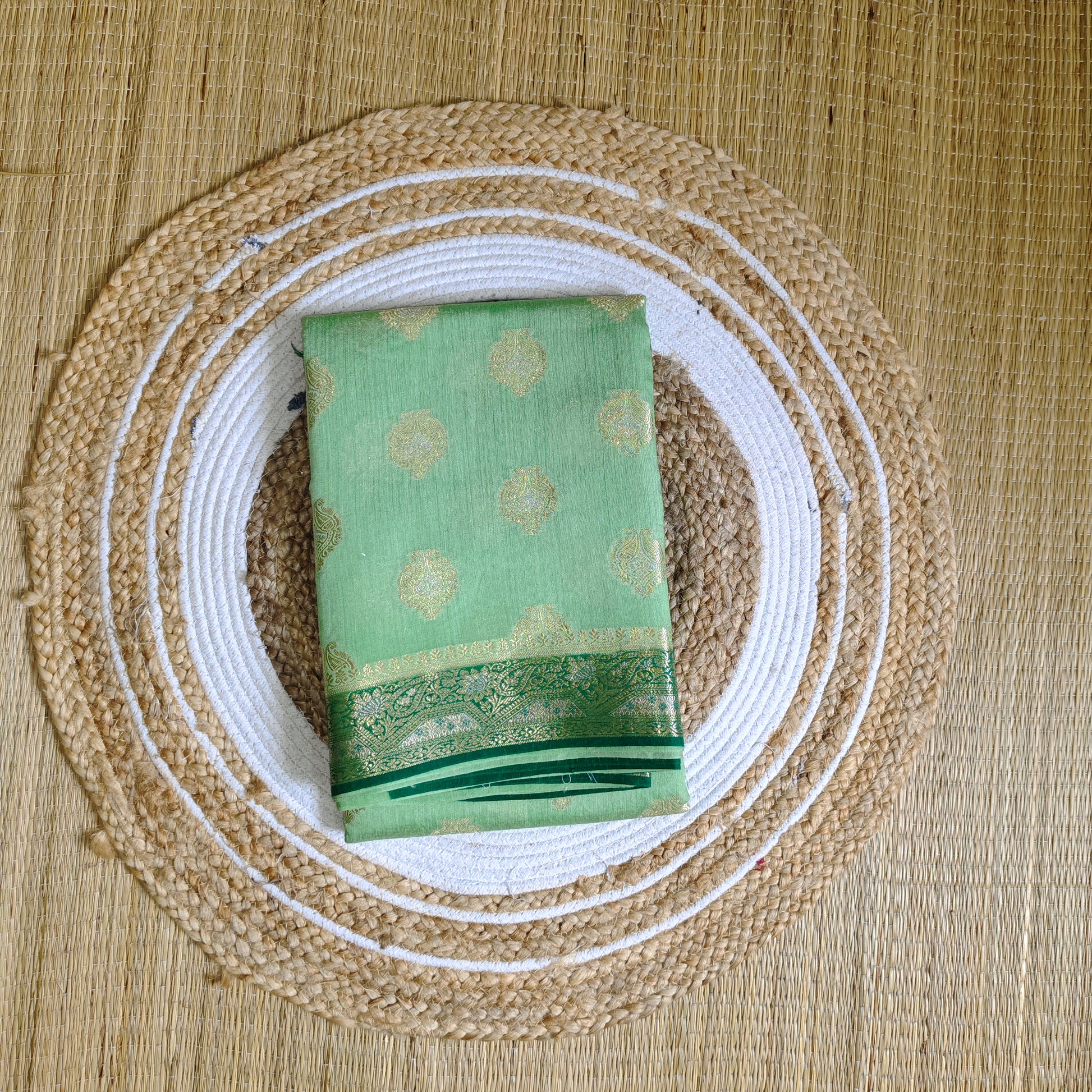 Moonga Silk Saree | Green to Dark Green| Big Booti Work - Golden Nivah