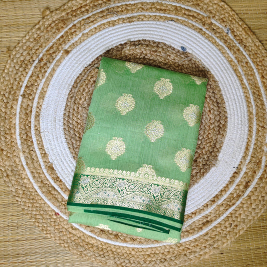 Moonga Silk Saree | Green to Dark Green| Big Booti Work - Golden Nivah