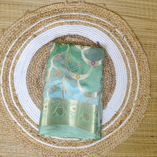 Dupion Silk Rangkat Saree | Green - Golden Nivah