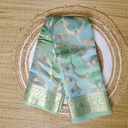 Dupion Silk Rangkat Saree | Green - Golden Nivah