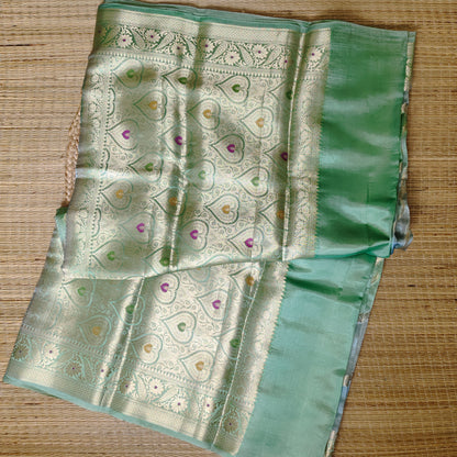 Dupion Silk Rangkat Saree | Green - Golden Nivah