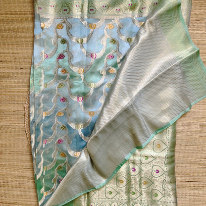 Dupion Silk Rangkat Saree | Green - Golden Nivah
