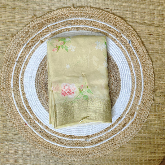Chiffon Print Saree | Yellow - Golden Nivah