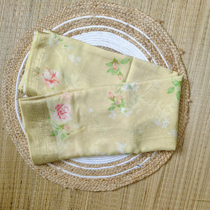 Chiffon Print Saree | Yellow - Golden Nivah
