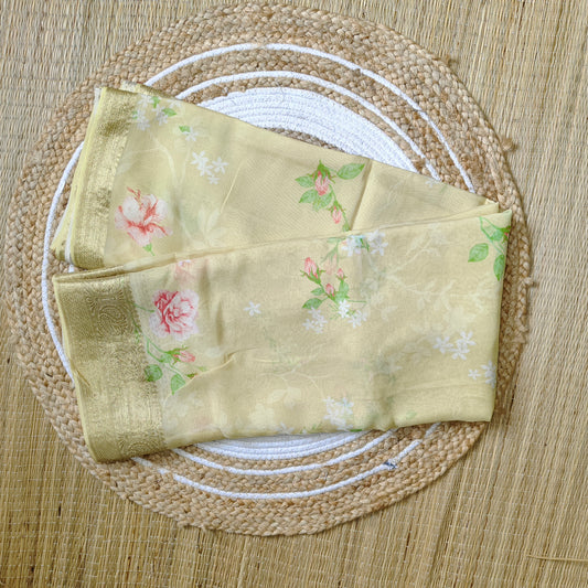 Chiffon Print Saree | Yellow - Golden Nivah