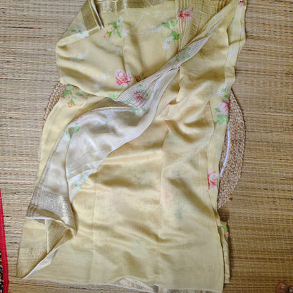 Chiffon Print Saree | Yellow - Golden Nivah