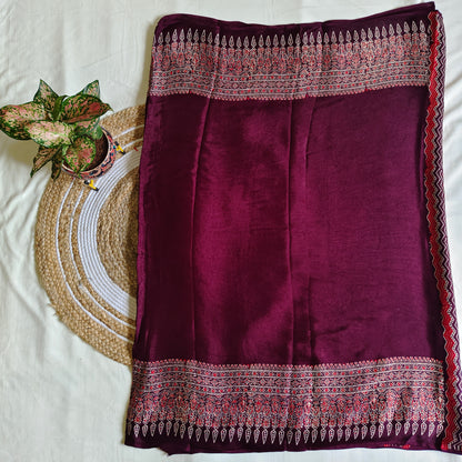 Maroon Ajrak Modal Silk Saree