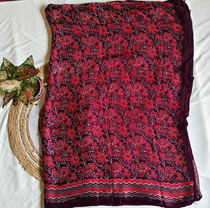 Maroon Ajrak Modal Silk Saree