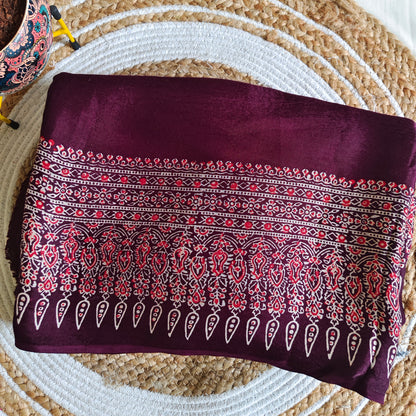 Maroon Ajrak Modal Silk Saree