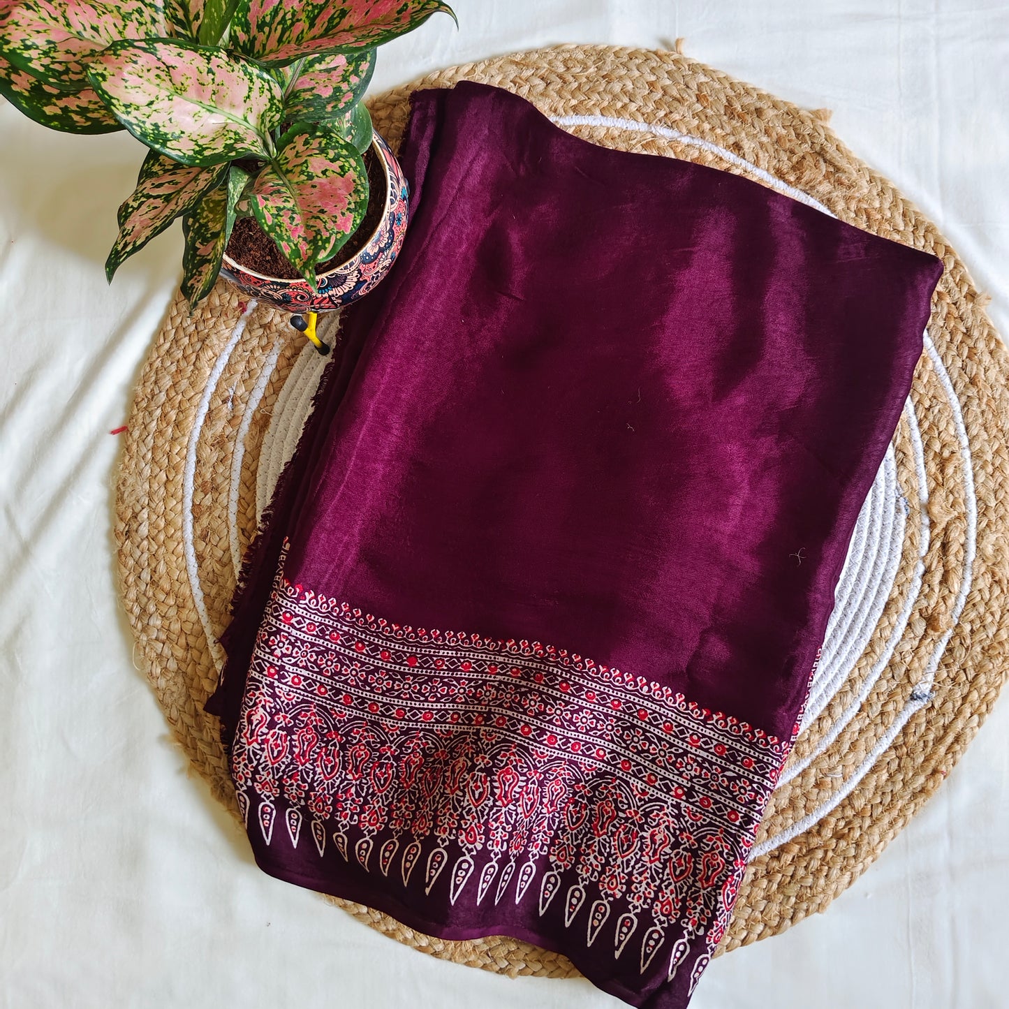 Maroon Ajrak Modal Silk Saree