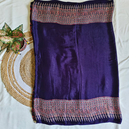 Blue Ajrak Modal Silk Saree