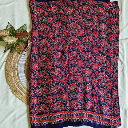 Blue Ajrak Modal Silk Saree