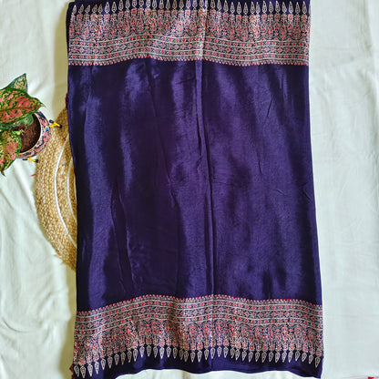 Blue Ajrak Modal Silk Saree