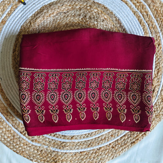 Maroon Ajrak Modal Silk Saree with Zari